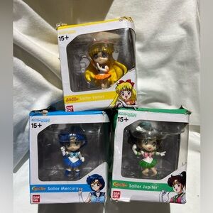 Sailor Moon Figure Trio - Venus, Mercury, Jupiter Bundle.. New/boxes have dents